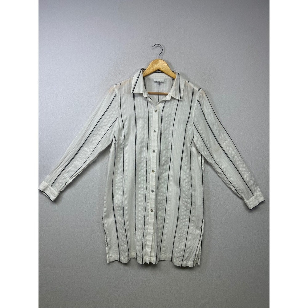 Coastal Boho J.Jill Womens Medium White Black Striped Button Down Tunic‎ Shirt